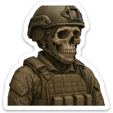 skull with a tactical vest and army helmet, modern military style, no background sticker