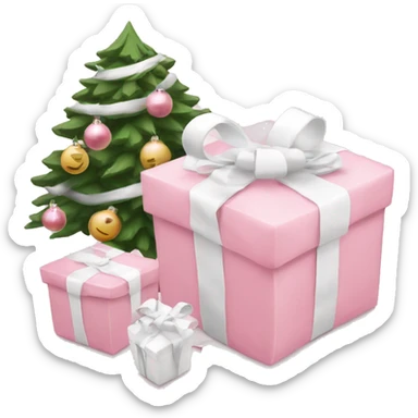 Light pink Christmas gifts under a white Christmas tree  sticker
