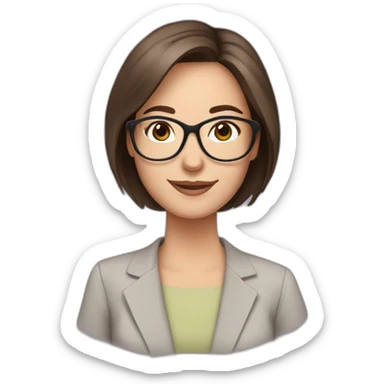A beautiful teacher with straight brown hair and pastel-colored glasses sticker