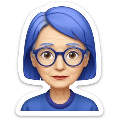old lady with cobalt hair, wearing glasses, long face, side part 7/3  sticker