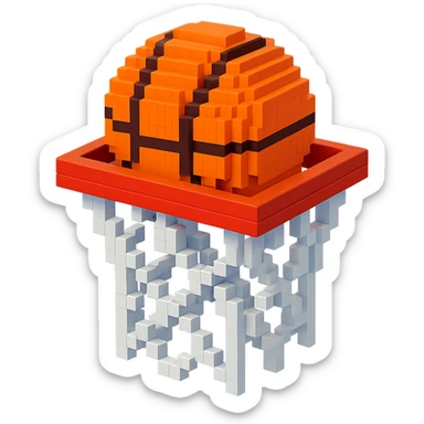 Voxel-style basketball in a net, no background, variation 6. sticker