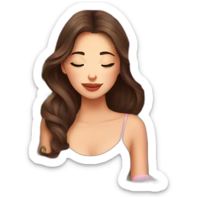 brunette beautiful girl smells  peonies sticker