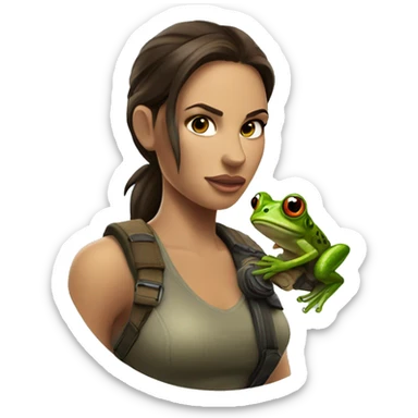 Lara Croft with a frog sticker