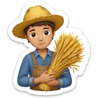 boy farmer, hug a bundle of straw sticker