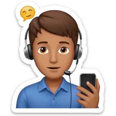 man with brown hair listening to a voice message sticker