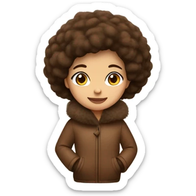 Brunette with a puff brown winter coat  sticker