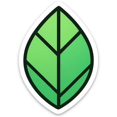 green leaf icon with subtle gradient, black outline, modern color icon style sticker