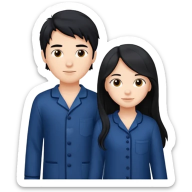black haired boy and long haired girl in navy blue pajamas sticker