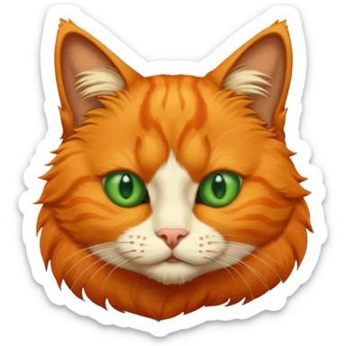 orange cat missing one an eye and with one green eye, with an orange patch of fur near his nose sticker