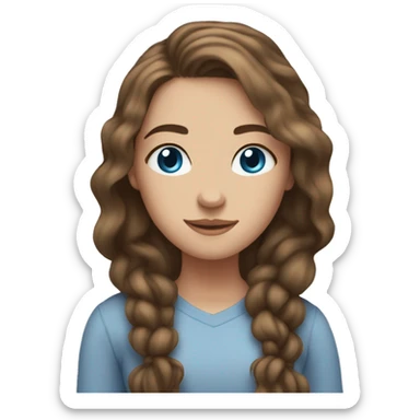 23 year old white woman with long brown hair and blue eyes cozy sticker