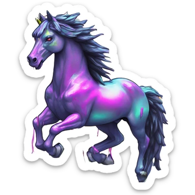 .Zombie_ Vaporwave black holographic oilslick zombie unicorn yellow caution tape graffiti Pegasus sticker