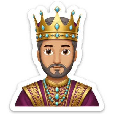 ancient Turkish Seljuk emperor, regal attire, ornate crown, historical accuracy, intricate patterns, majestic pose sticker