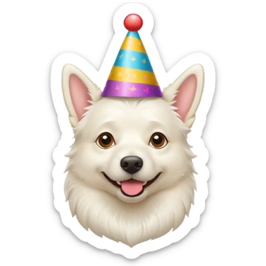 A White belgian dog wearing a party hat.   sticker