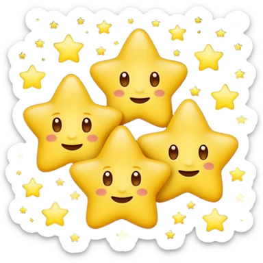 Emoji-style three stars in night sky, rounded and cute, glowing effect, soft shading sticker