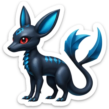 Shiny Dark Edgy Black And Blue Umbreon-Salandit-Wolf-Fakémon-hybrid-creature (full body)  sticker