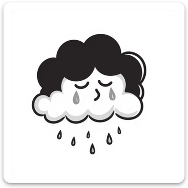 hand drawn doodle of a cloud with emo hair and sad expression sticker
