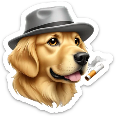 Golden retriever with bucket hat and a chain smoking a cig sticker