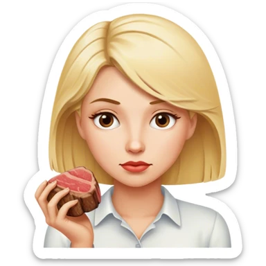 blonde woman thinking of steak sticker