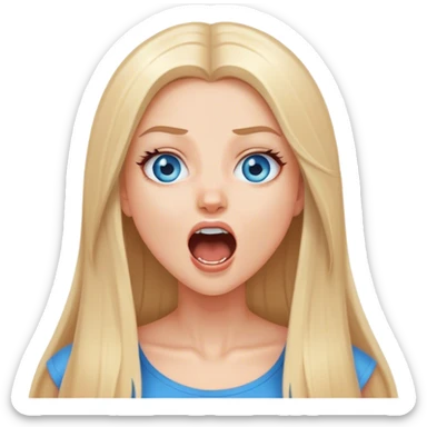 beautiful white girl with long straight blonde hair blue eyes screaming happy sticker
