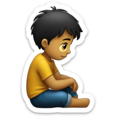 Un enfant triste assis tout seul dans le noir sticker
