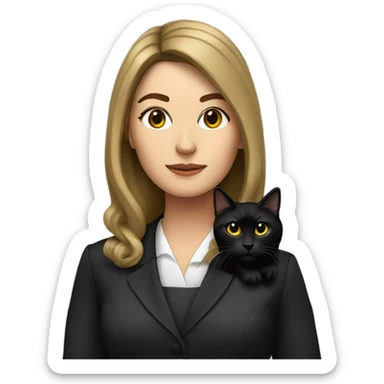 brunette hair woman lawyer with a black cat sticker