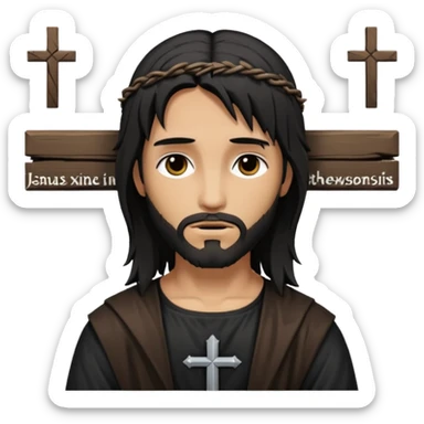 jesus-body-on-the-cross, with black edgy  Emo hair sticker