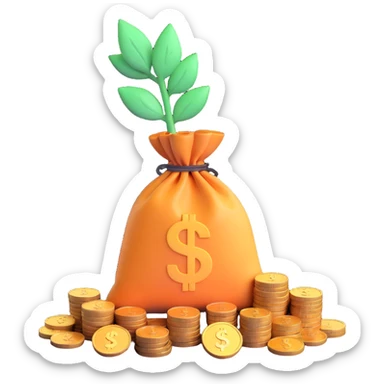 Economy / Finance emoji depicting a growing money bag, clean graph, or stack of coins with subtle gradients and a friendly expression sticker