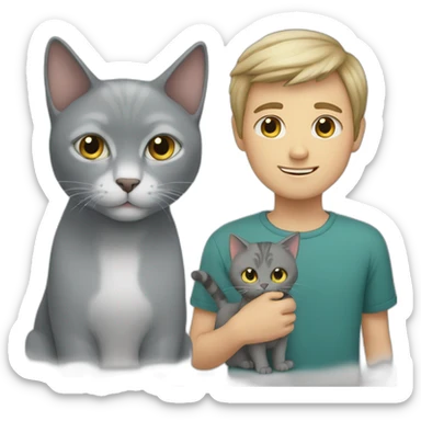White boy and grey cat sticker