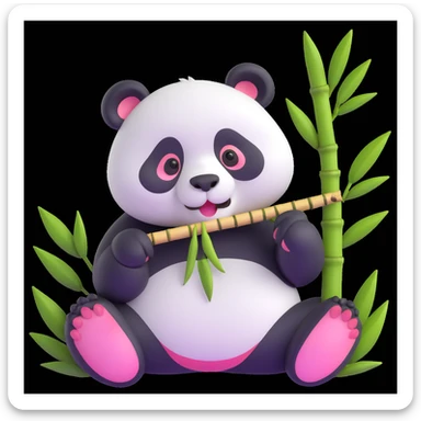 panda eating bamboo in forrest background, close up pose sticker