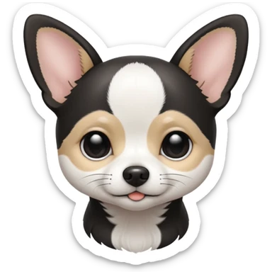 A black and white chihuahua emoji please with a  white line on the center of head and not a big line sticker