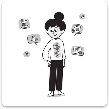 Sketch of future human with neural implants, digital aura, and floating tech interfaces sticker