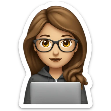 pretty programmer girl with brown hair working with MacBook sticker