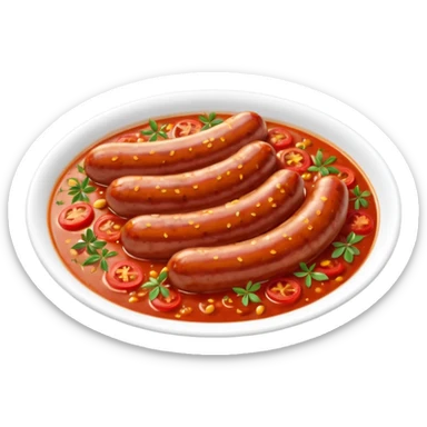 emoji of Rougail saucisse meal. Typical Reunion island meal. Sliced sausage in tomato sauce with thym  sticker