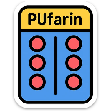 PUfarin shown as a blister pack of pills, clean and modern icon style sticker