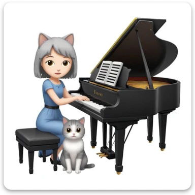 woman playing piano while her cat sits on top of the piano sticker
