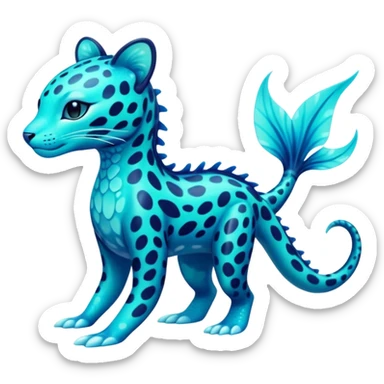 Bioluminescent Neon-Cyan Ripple-Patterned Soft-Scaled Aquatic Fantastical Liepard-Amaura-Manokit-fusion creature (full body) sticker