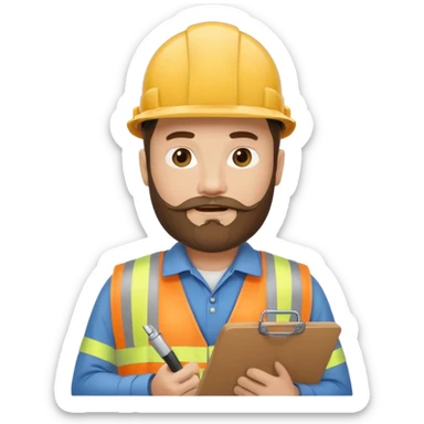 Construction site manager with beard and clipboard sticker