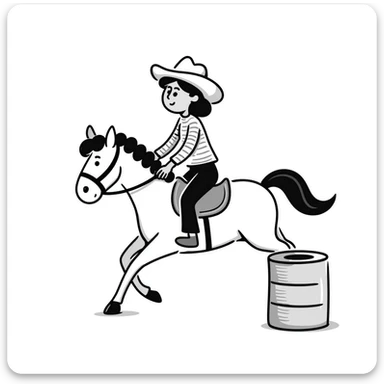 a girl barrel racing on a horse, hand drawn doodle style sticker