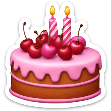 Pink birthday cake with cherries sticker