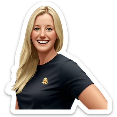 blonde girl with a smile sticker