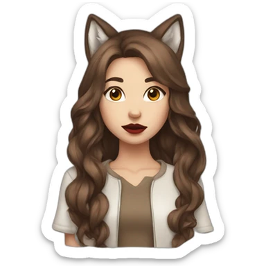  girl brown long hair lipstick wolf ears  sticker