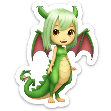 Kawaii dragon girl holding tail sticker