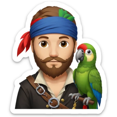 ["Brown-haired pirate with beard, parrot on shoulder."] sticker