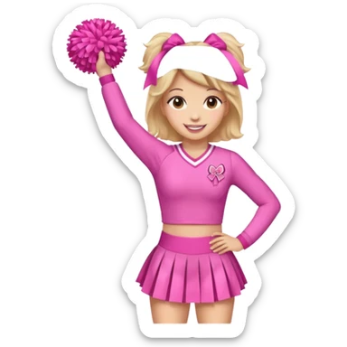 give me a full-length cheerleader in pink with pink pom poms and a breast cancer ribbon on the top sticker
