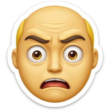 A Classic emoji, yellow character. Extreme disgust/ confusion. One eyebrow raised, one eyebrow lowered in anger. With a deep sneer on the mouth. sticker