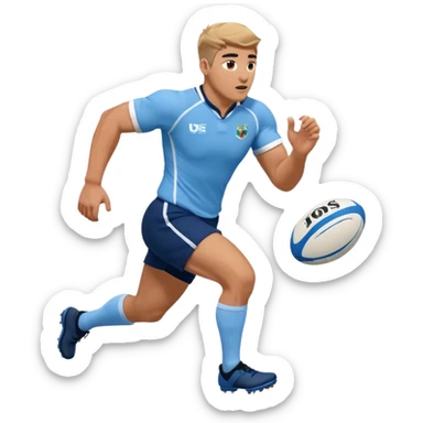 A rugby player running with the ball in sky blue kit & Navy shorts sticker