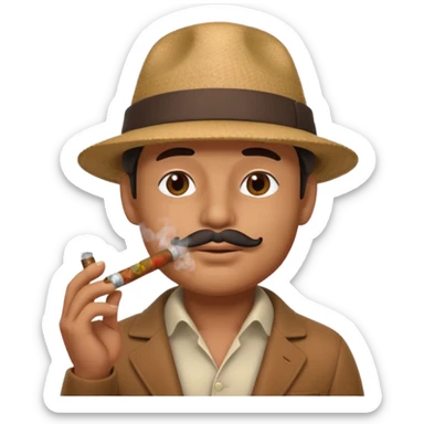 A 3D cartoon man wearing a hat, puffing cigar smoke, calm expression, soft lighting, realistic Memoji-style. sticker