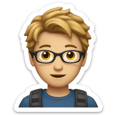 boy with light brown hair and a computer in front of him sticker