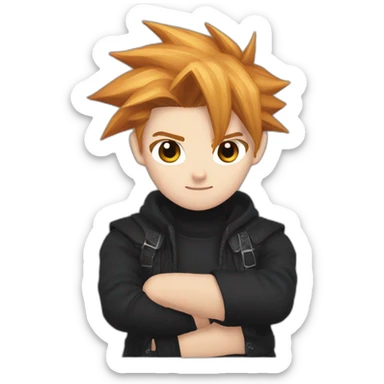 Cloud strife with ginger hair. Eyebrow piercing left eye. Black clothes sticker