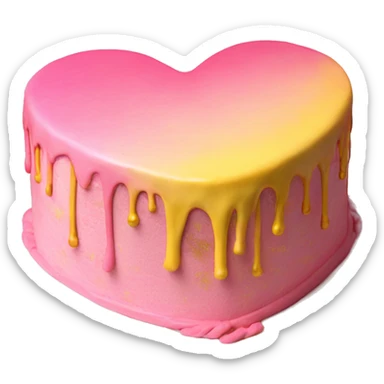 Realistic pink and yellow heart shaped layered cake with metallic gold icing dripping down the cake. sticker